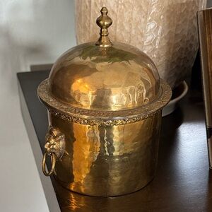 Brass Lions Head Elegant Gold Hammered Round Container
